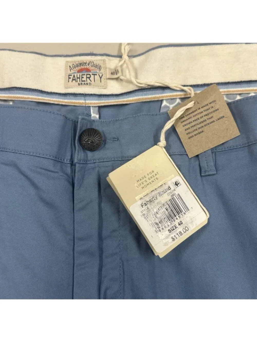 Faherty Island Life Shorts Organic Cotton Size Mens 40 Seaside Blue Chino Preppy